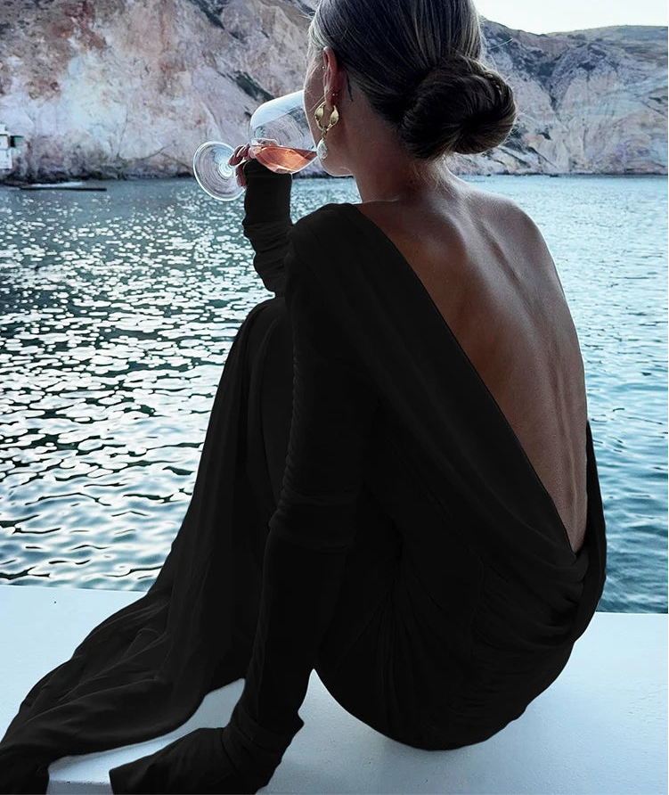 Robe longue dos nu plissée — Ocean Breeze