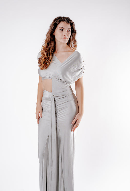 Robe longue & plissée col asymétrique — Midnight Glow