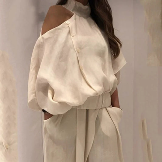 Ensemble Coton Chic Haut Fendu + Pantalon Large — "Athena"