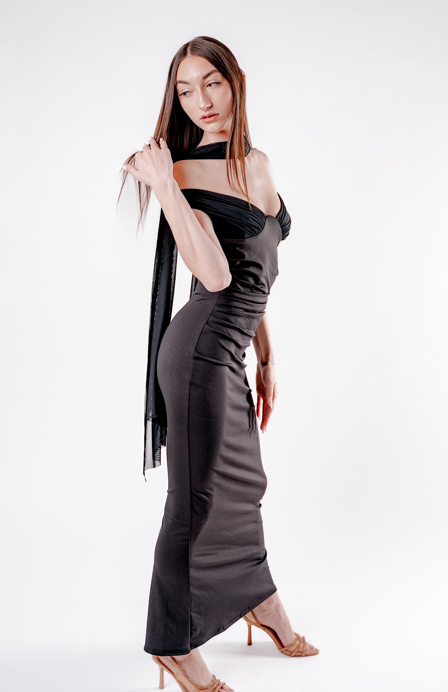 Robe longue dos nu col foulard — Muse Eternelle