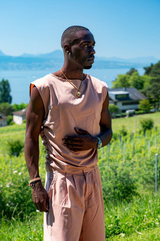 Ensembles couleur unie sans manches plissé culture débardeurs et pantalons