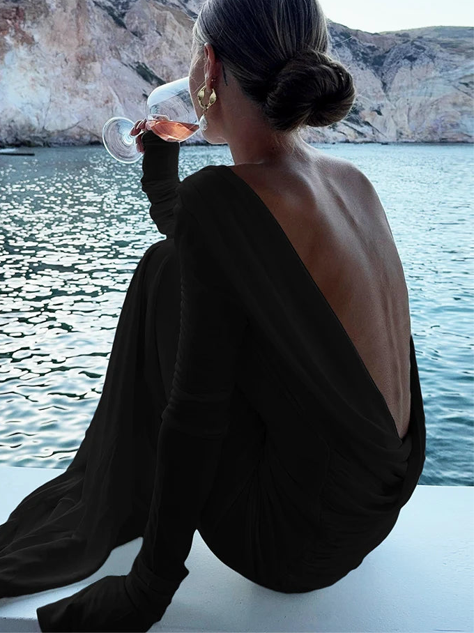 Robe longue dos nu plissée — Ocean Breeze