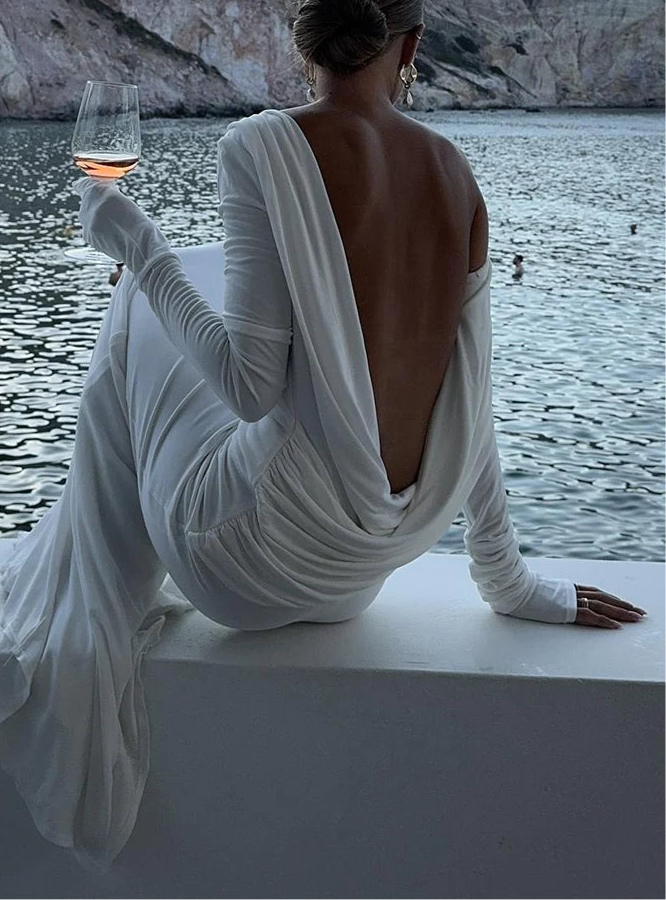 Robe longue dos nu plissée — Ocean Breeze