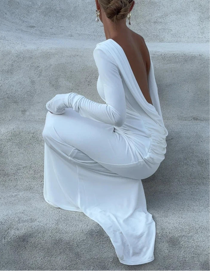 Robe longue dos nu plissée — Ocean Breeze