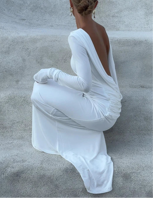 Robe longue dos nu plissée — Ocean Breeze