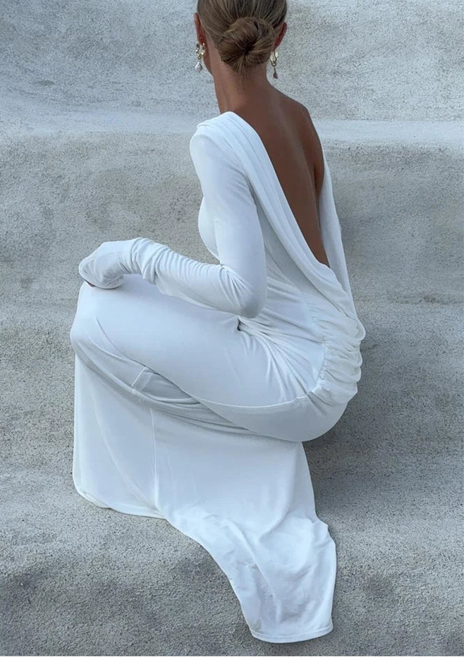 Robe longue dos nu plissée — Ocean Breeze