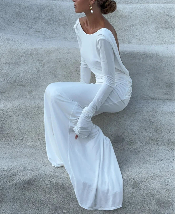 Robe longue dos nu plissée — Ocean Breeze