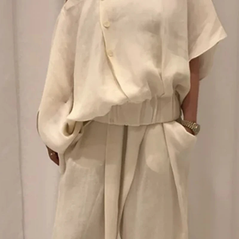 Ensemble Coton Chic Haut Fendu + Pantalon Large — "Athena"