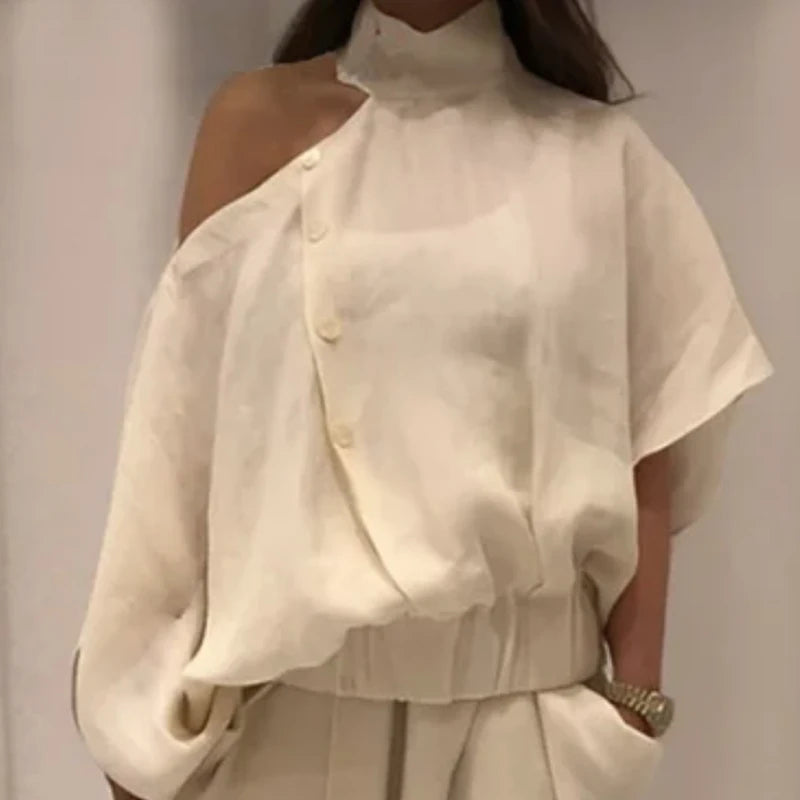 Ensemble Coton Chic Haut Fendu + Pantalon Large — "Athena"