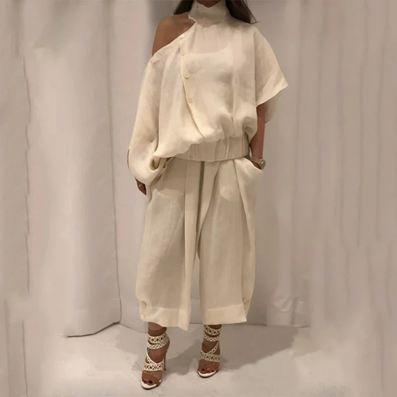 Ensemble Coton Chic Haut Fendu + Pantalon Large — "Athena"