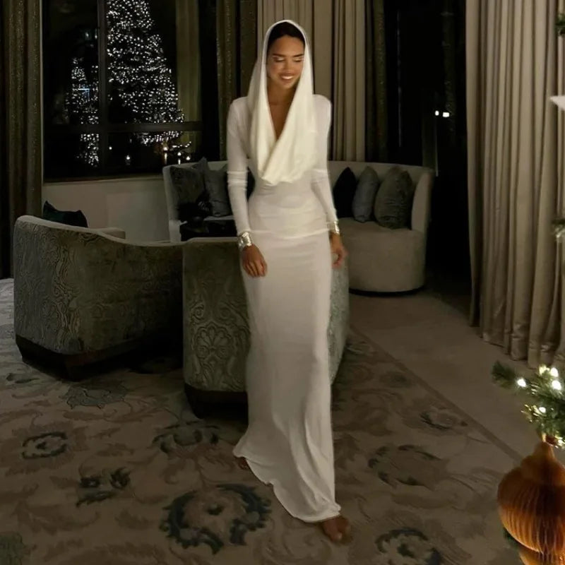 Robe longue ajourée col V — Golden Hour