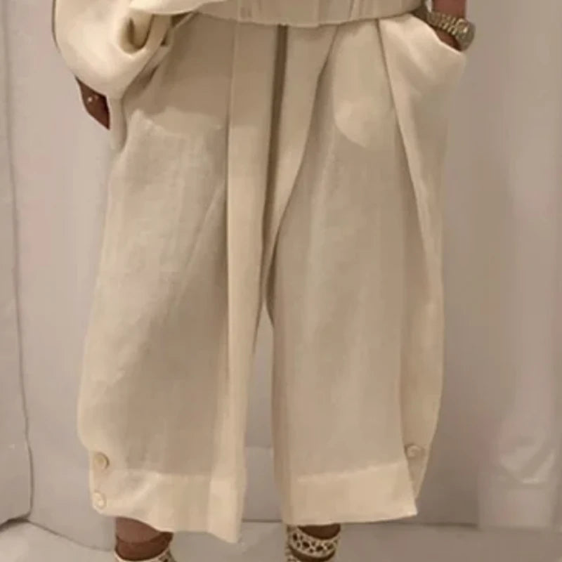 Ensemble Coton Chic Haut Fendu + Pantalon Large — "Athena"