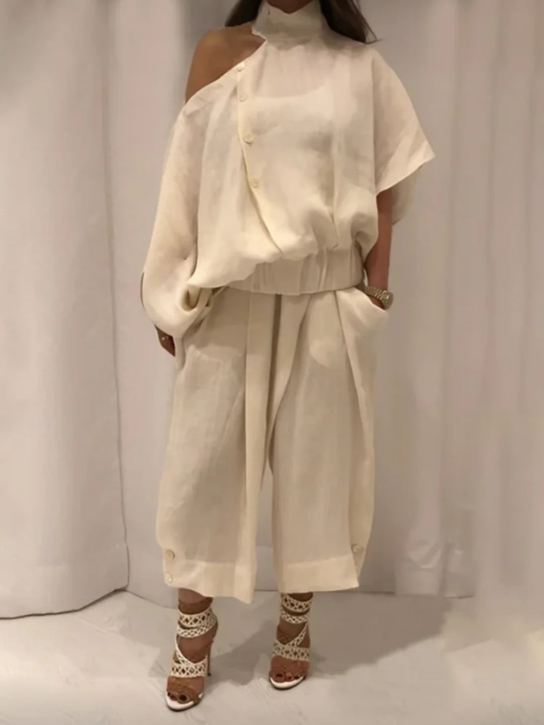 Ensemble Coton Chic Haut Fendu + Pantalon Large — "Athena"