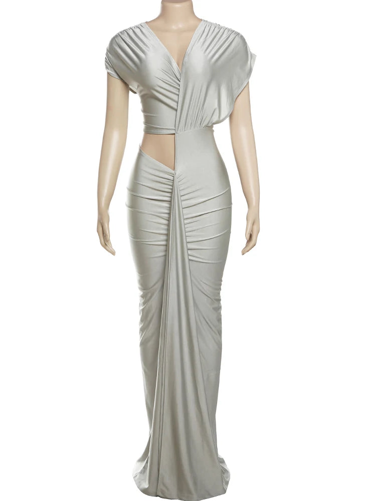 Robe longue & plissée col asymétrique — Midnight Glow