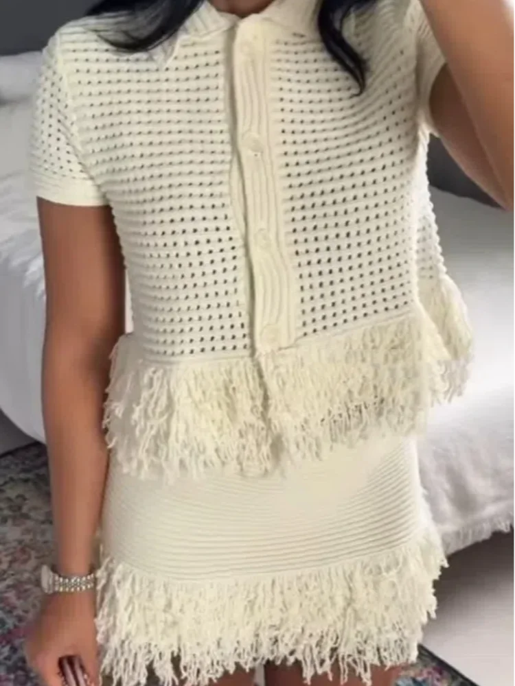 Ensemble cardigan et jupe à franges — Boho Chic Set