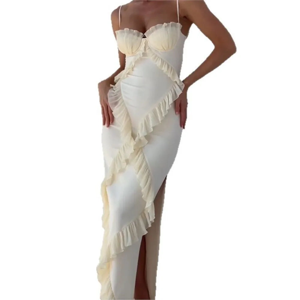 Robe Longue Fendue Froncée — "Célia"