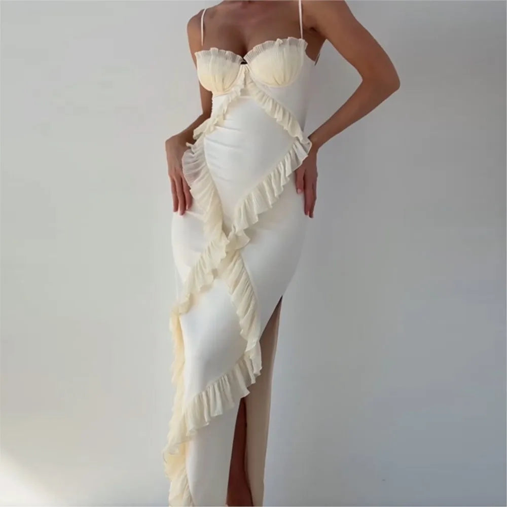 Robe Longue Fendue Froncée — "Célia"