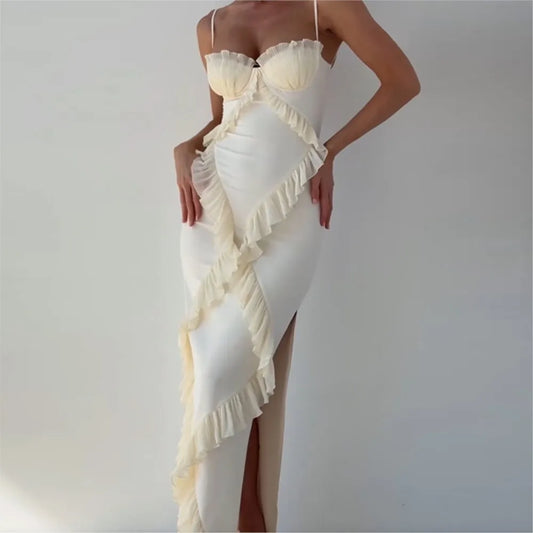 Robe Longue Fendue Froncée — "Célia"
